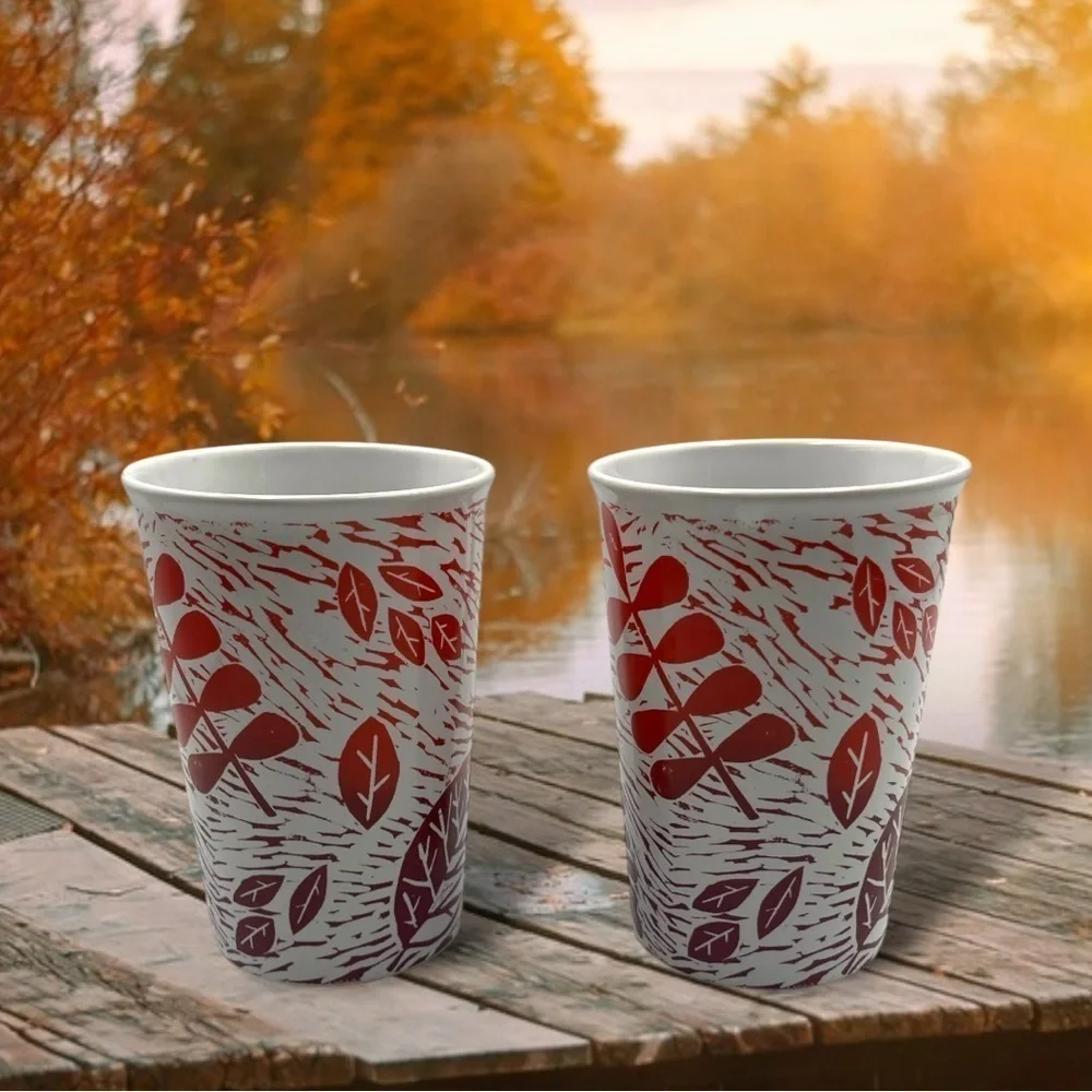 Starbucks Set of 2 Autumn Leaves 1loz Coffee Mugs Fall Leaves Cup Warm Ombre